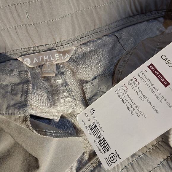 Athleta NEW Cabo linen joggers drawstring pull-on casual pants gray woven 16 - Picture 6 of 7
